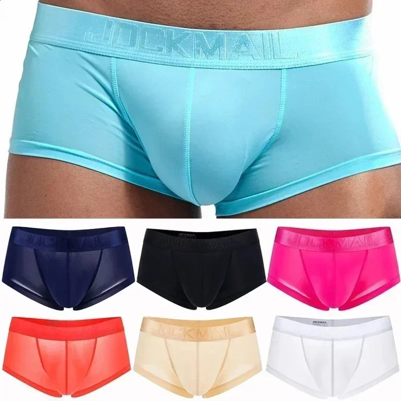 Sexy Underwear Mens Boxing Shorts Ice Silk Original Breathable Ultra Thin Transparent Fun Gay 250417