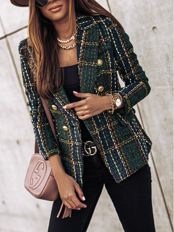 Autumn and winter 2020 long sleeve double breasted suit collar print Jacket Womens wear