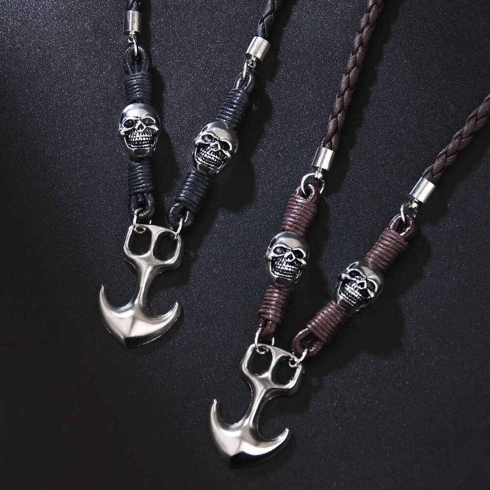 Versatile design Halloween alloy boat anchor pendant hot selling personalized skull head woven necklace
