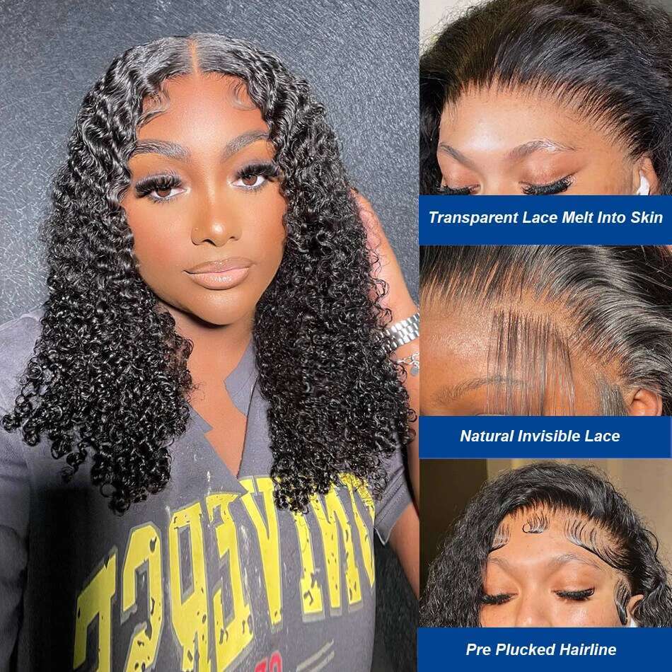 X Short Jerry Bob Deep Wigs Human Hair Natural Black Pre Plucked Lace Frontal Pixie Curly Wig Tote Bag Tote Bag