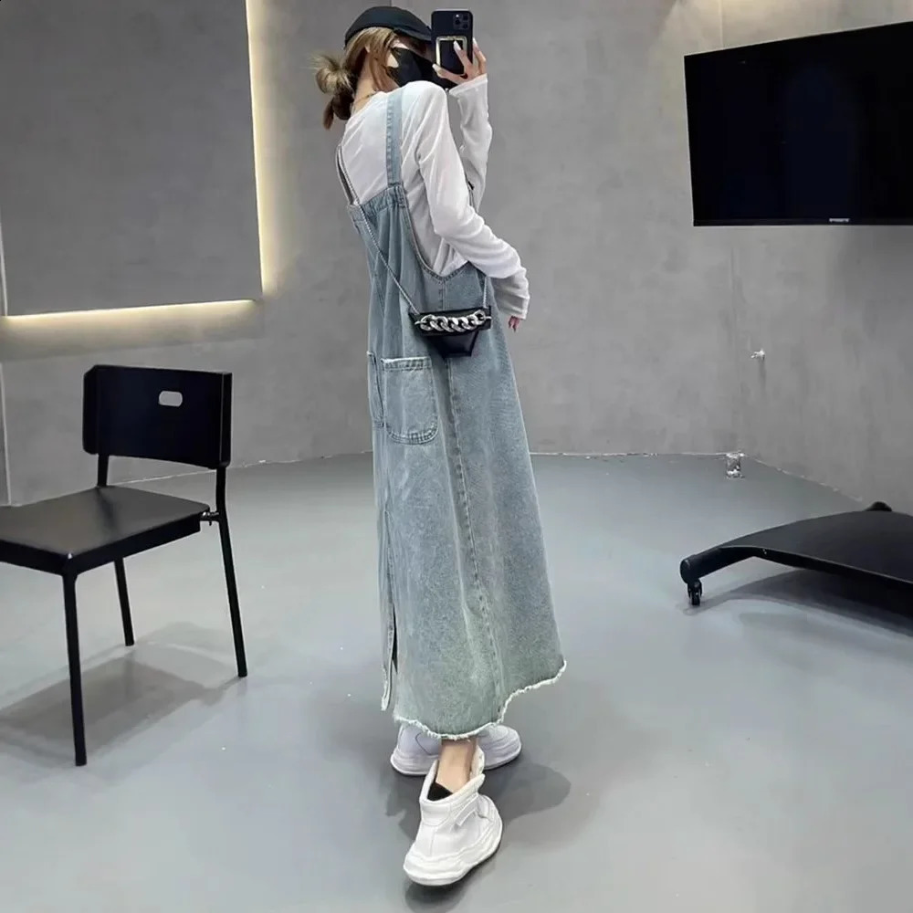 Fashionable high waisted loose denim covering womens spring and autumn Korean style weight loss belt skiing trend 250417