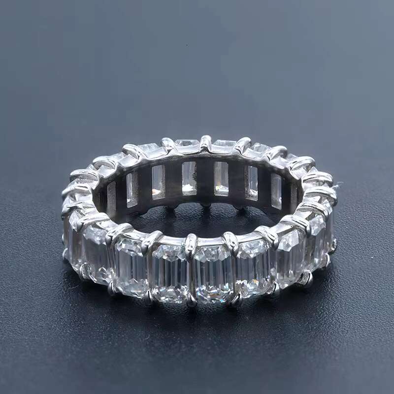 925 Sterling Silver 14k Gold Eternity Band Ring VVS GRA Certificate Moissanite Emerald Moissanite Hip Hop Ring