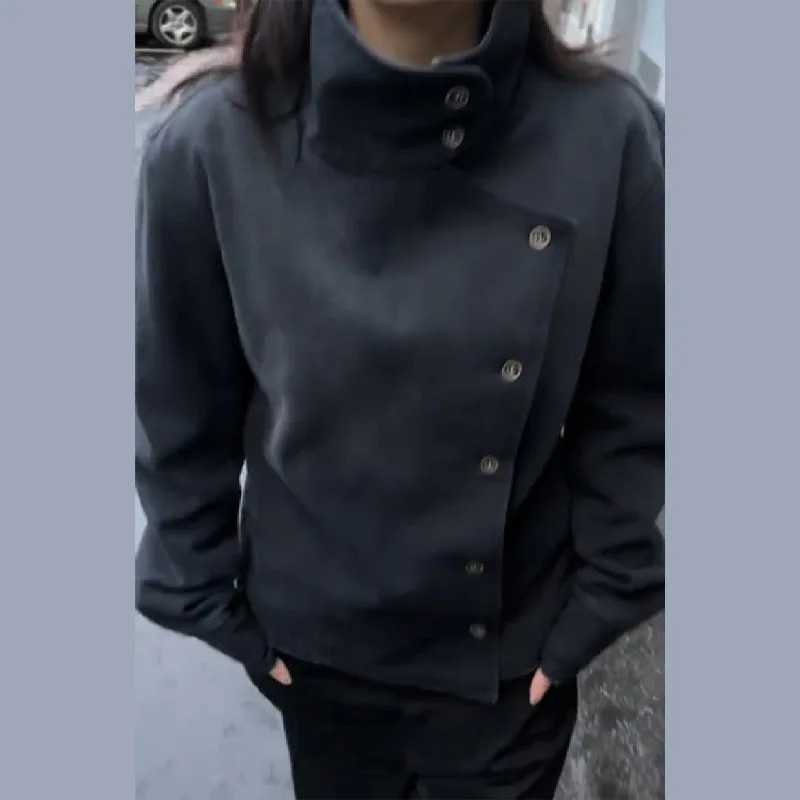 Womens Stand Collar Single-breasted Jacket Vintage Long Sleeve Date Commuter Female Clothing 2025 Womens New Casual Clothes J251124