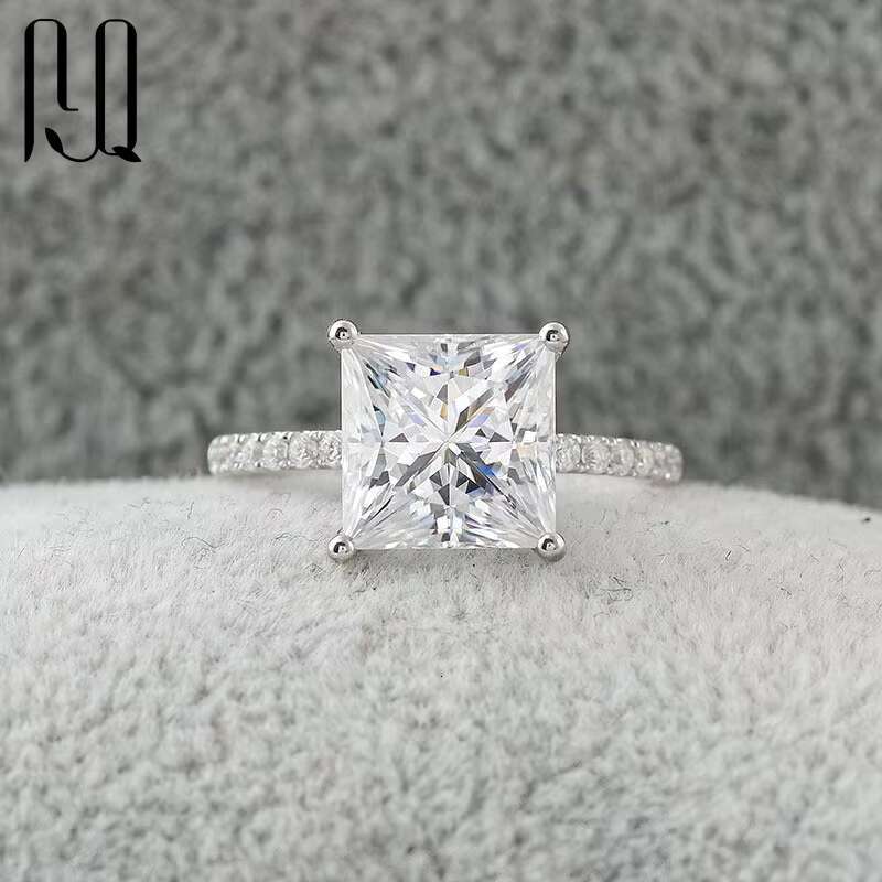 PYQ Classic Moissanite Engagement Rings 1ct 2ct 3ct Ice Out Diamond with Square Princess Cut Moissanite Ring