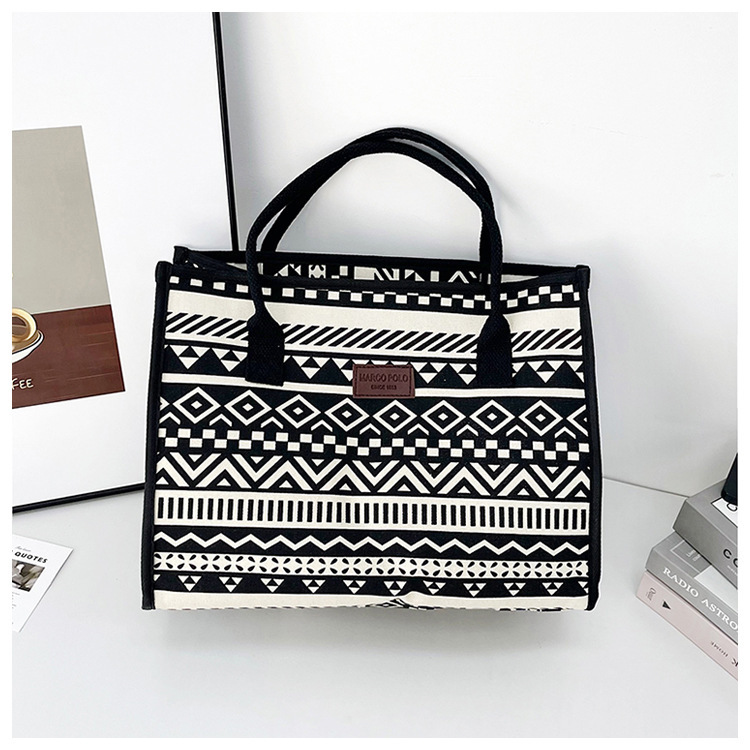 Vintage Ethnic Style Large Capacity Canvas Tote Bag Fashionable And Simple Commuting Shoulder Bag New Work Play Handbag