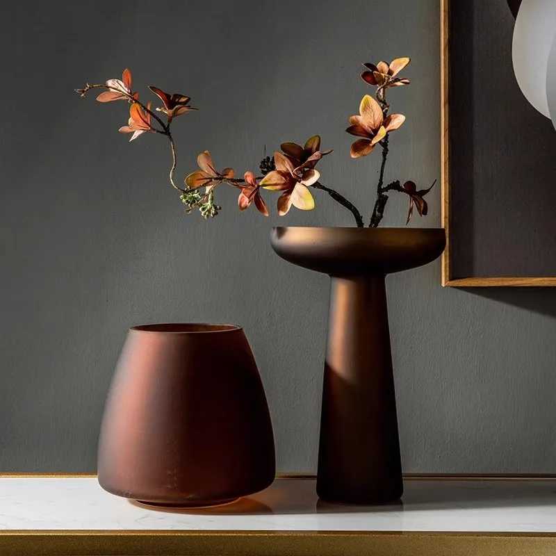 Nordic Light Luxury Home Decor Frosted Glass Vase Living Room Decoration Table Flowers Hydroponic Vase Terrarium Decor C2511244