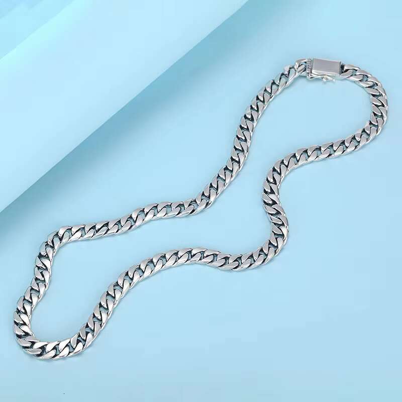 Classic Miami Necklace 925 Sterling Silver 7.5mm Oxidized Vintage Cuban Chain Mens Chain Jewelry