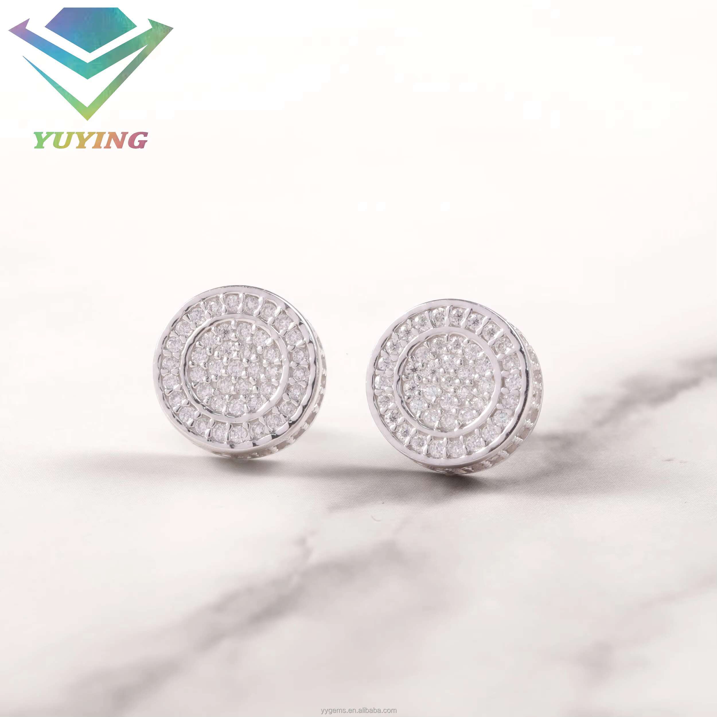 Fashion Style 10MM Iced Out VVS Moissanite Set Gold Plated S925 Stamp Silver Earring Studs Jewelry Men Women
