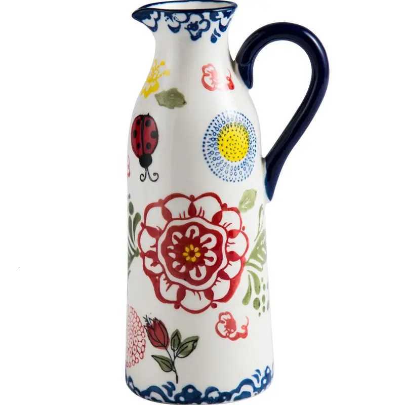 Ins Light Luxury Vintage Kettle Ceramic Vase Ornament Living Room Flower Arrangement Creative Milk Jug Flowers Seasoning Bottle C251124