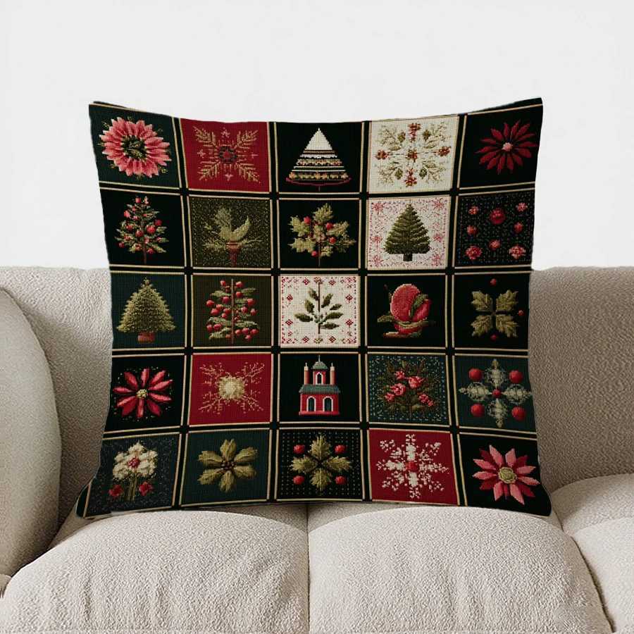 Christmas-Themed Patchwork Pattern throw pillow cover with short plush print for living room sofa decoration cushion cover G251124