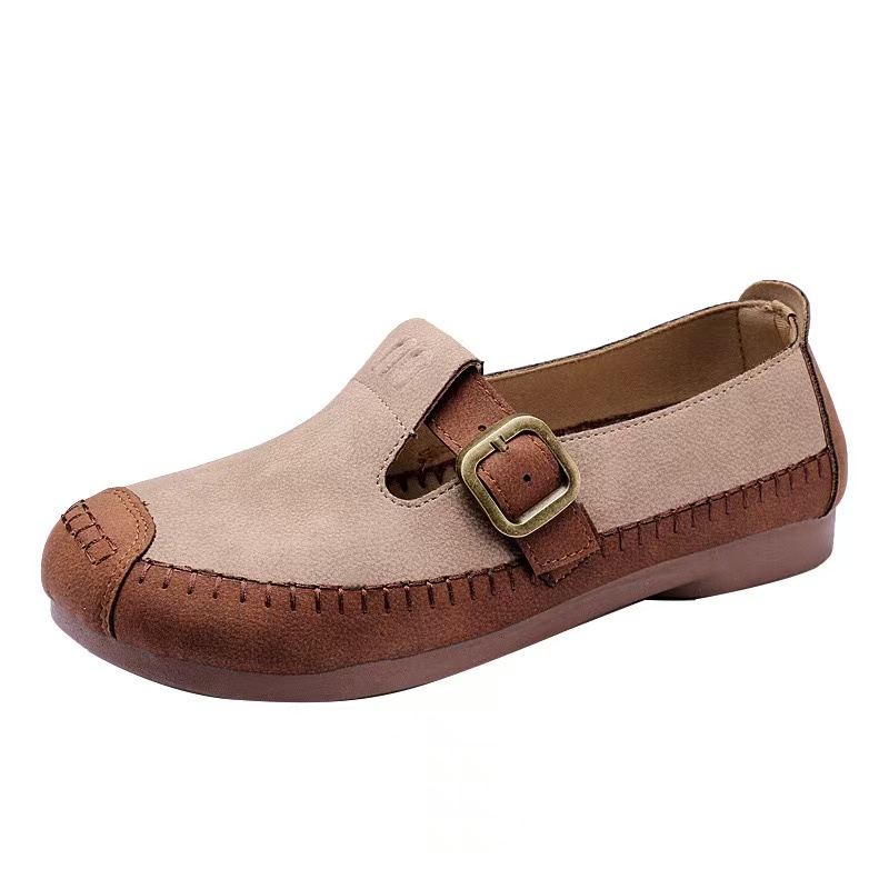 Block Spring/Autumn 2024 Genuine Leather Women Round Toe Chunky Heel Loafers Retro New Pumps T-tied Ladies Shoes fd88