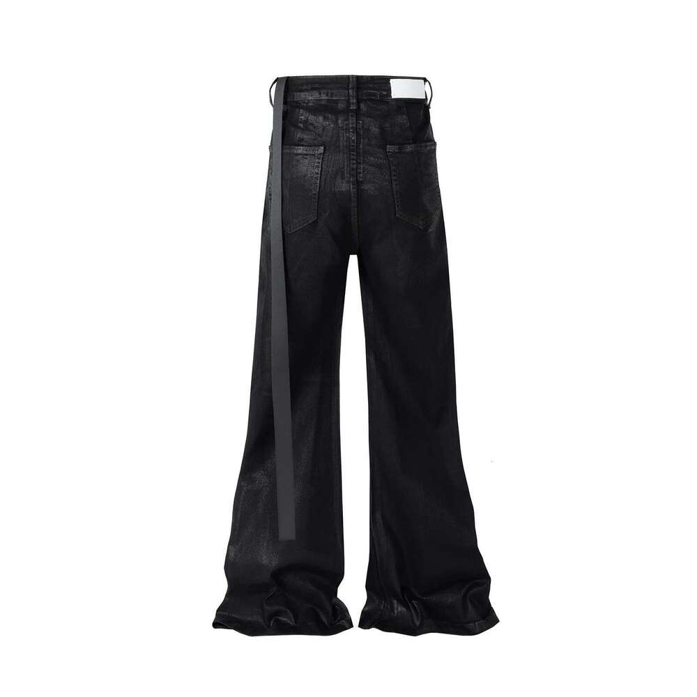 Streetwear Black Wax Leather Strecth Jeans For Men Ropa Hombre Baggy Y2k Flare Pants Oversized Straight Denim Trousers