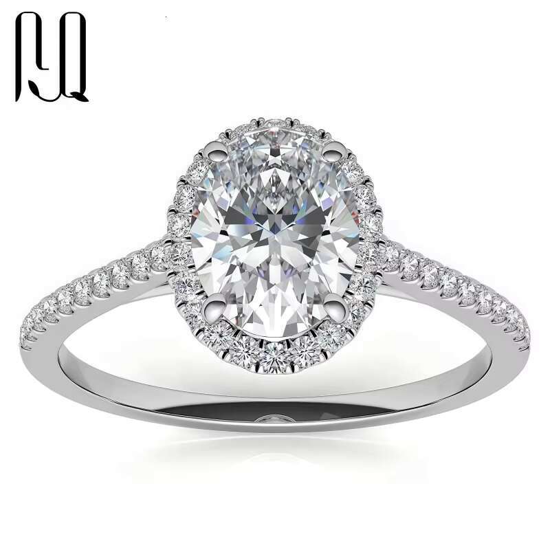 PYQ Womens 925 Sterling Silver Engagement Halo Ring 1ct-2ct Oval Cut Moissanite Jewelry