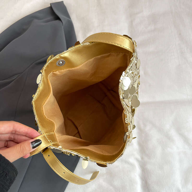 This Year's Popular Sequin Niche Design 2024 New Women's Versatile Chain Crossbody Single Shoulder Bucket Bag