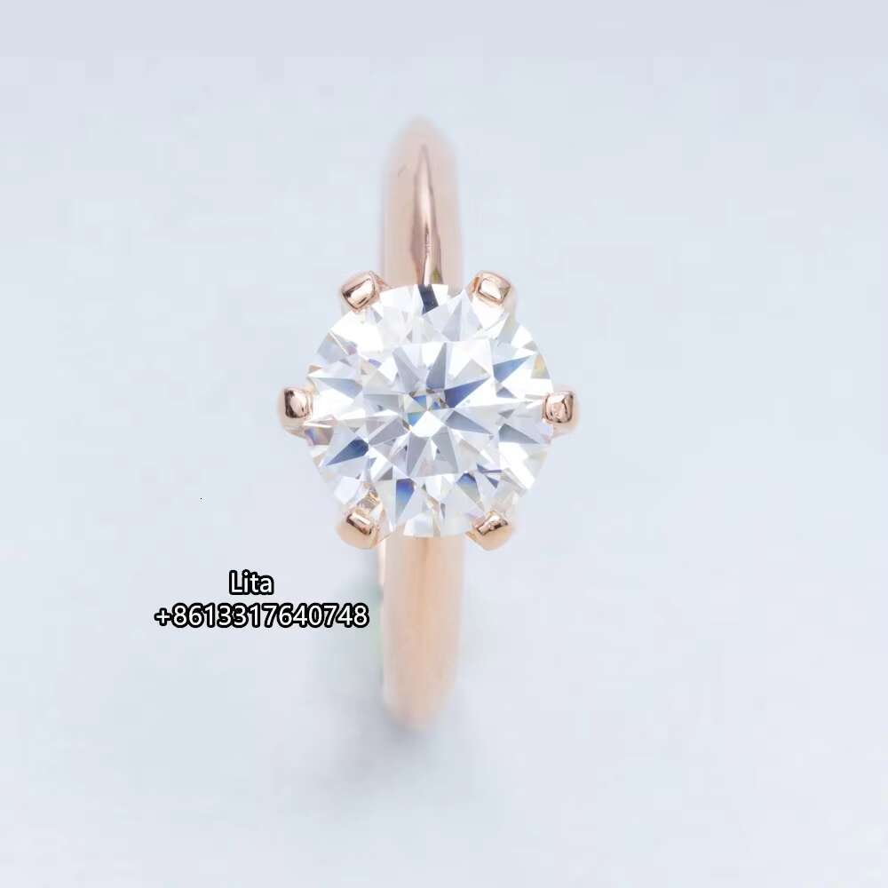 925 18k Sterling Silver 6 Prong Round 8.0mm 2ct Gems Solitaire Moissanite Ring
