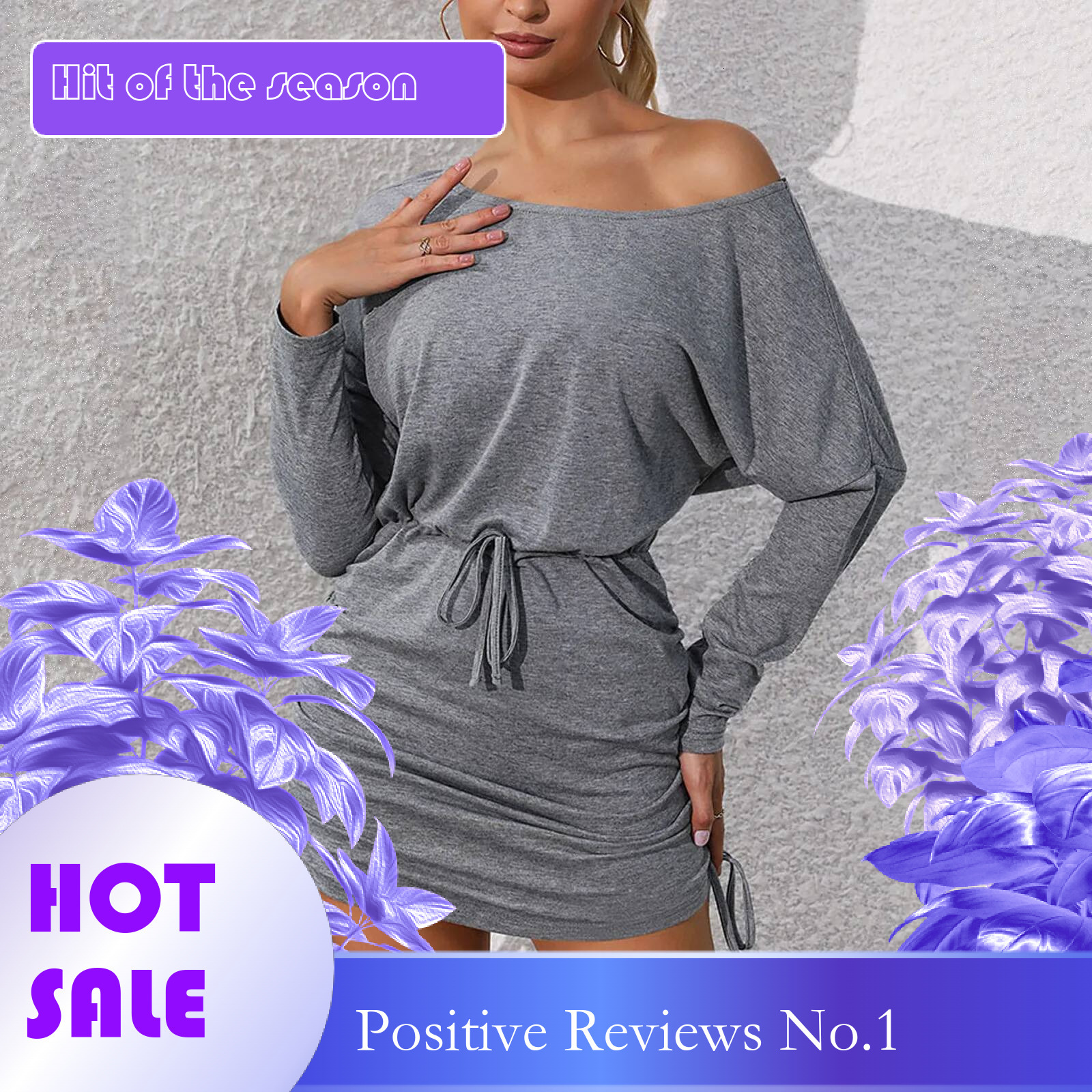 Dongdumaoyi Asymmetrical Neck Side Drawstring Summer Dress Women S Fashion Street Style Batwing Long Sleeve Bodycon Mini Dresses