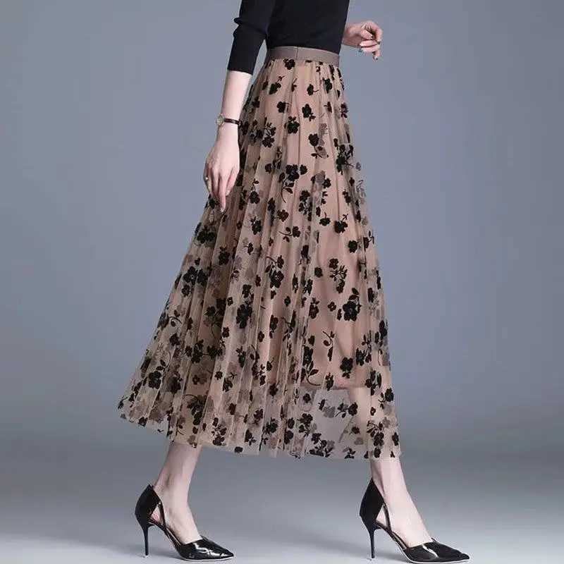 Korean womens chiffon skiing fashion summer hook flower loose Midi skiing elegant womens casual fully matched net skiing new M250424