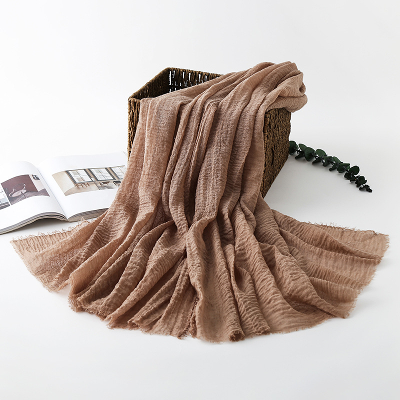 K497 New solid color cotton and linen scarf wrinkled short beard cross-border warm scarf single color headscarf scarf female wholesale