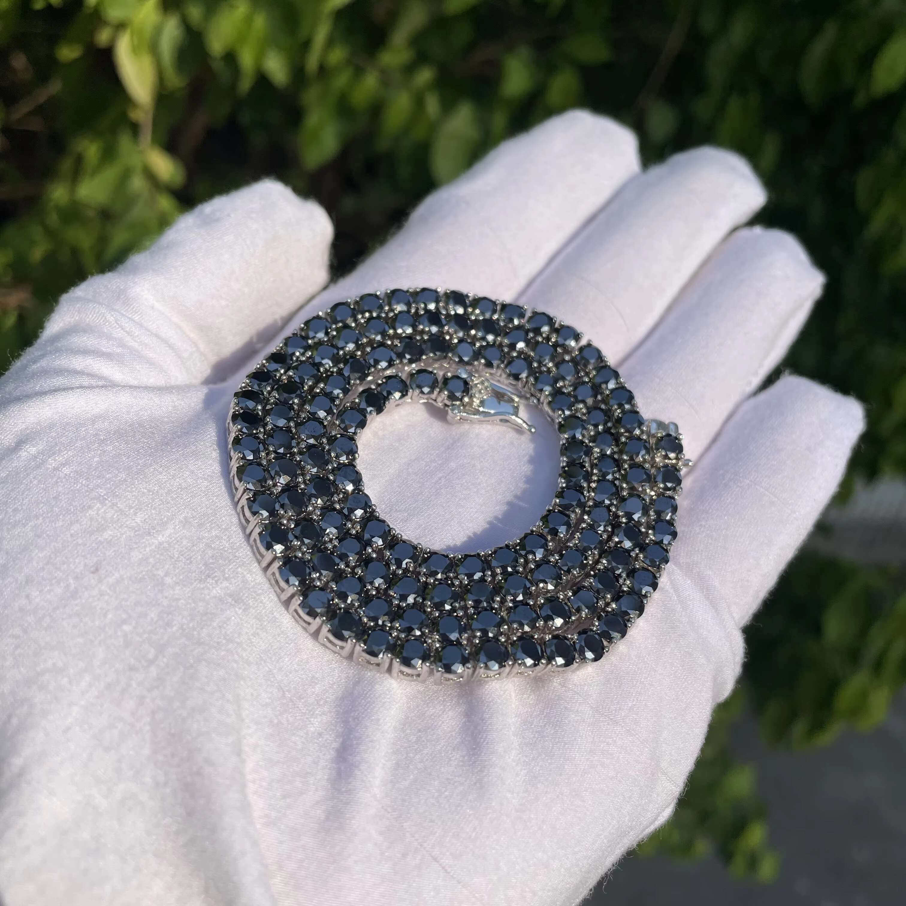 Fashion Chain Sterling Silver S925 Black VVS Moissanite Full Size Tennis Chain Iced Out Hip Hopchain