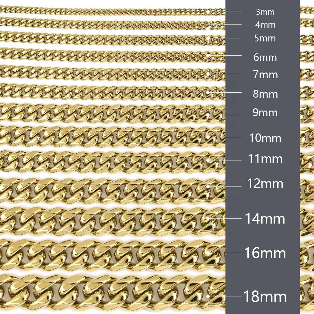 Custom Jewelry 18K Gold Plated Stainless Steel Cuban Link Chain Necklace Hip Hop Necklace Jewelry for Men Polished Finish