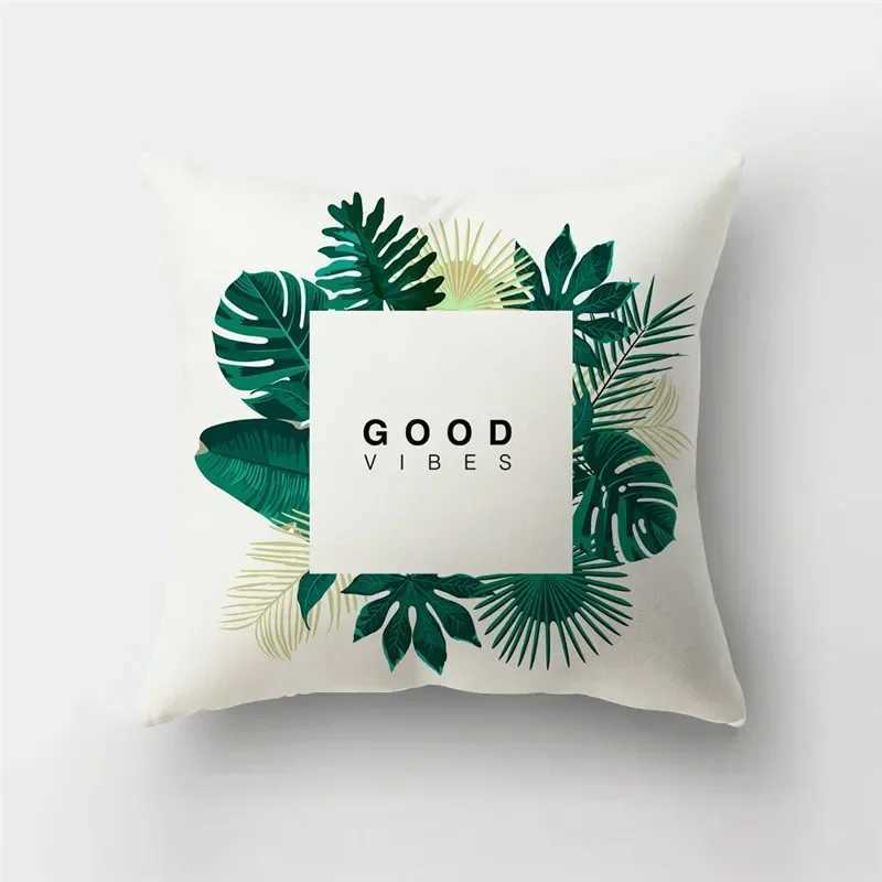 Fresh Summer Leaves Pillowcase for Waist Throw Home Decoration Green Letter Square Cushion Cover Tropical Plant Sofa Pillowslip G251124