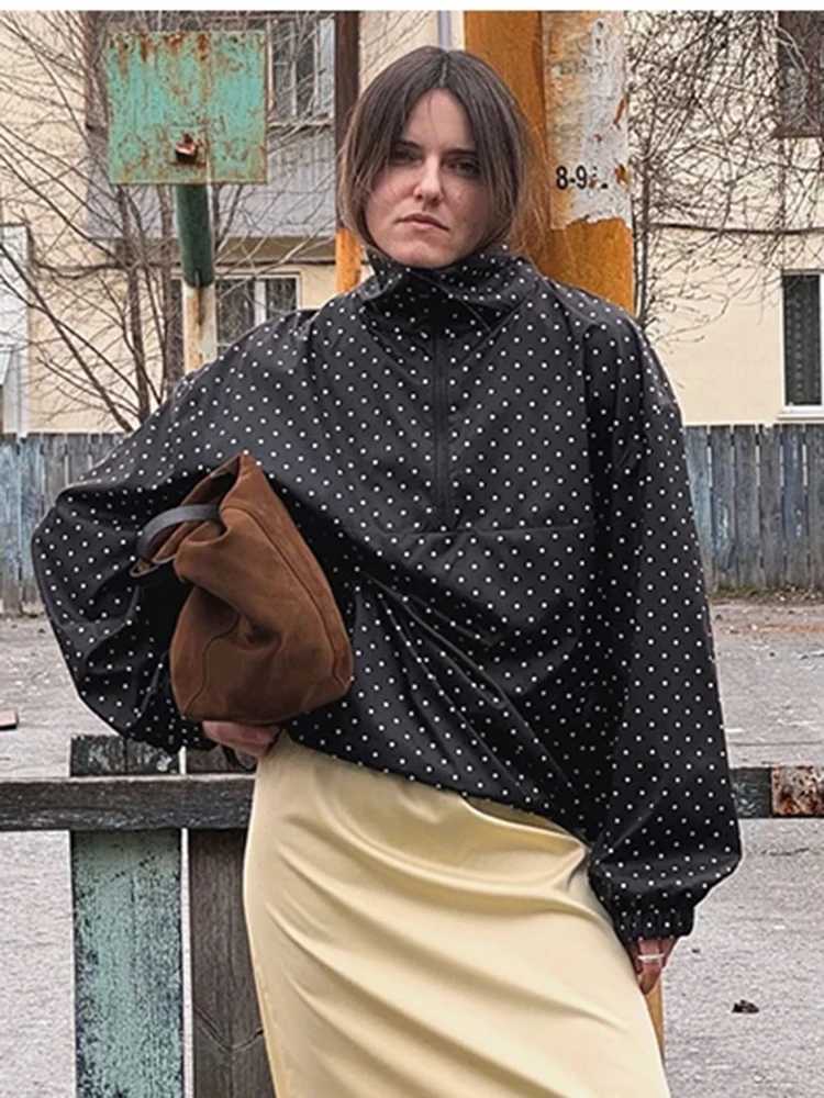 New Women Polka Dot Printing Jacketfashion Slim Fit High Neck Full Sleeve Casual Short Coat J251124