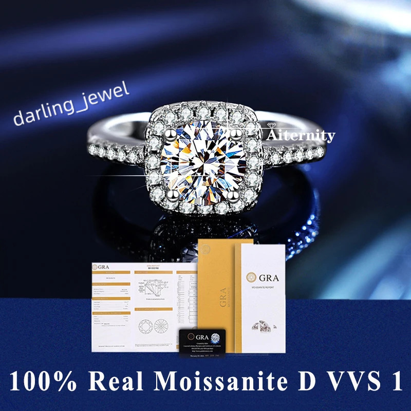 100% Real Moissanite Ring Adjustable Size S925 Sliver D VVS1 Pass Diamond Test Pen GRA Certificate 18K Plating Rings for Women