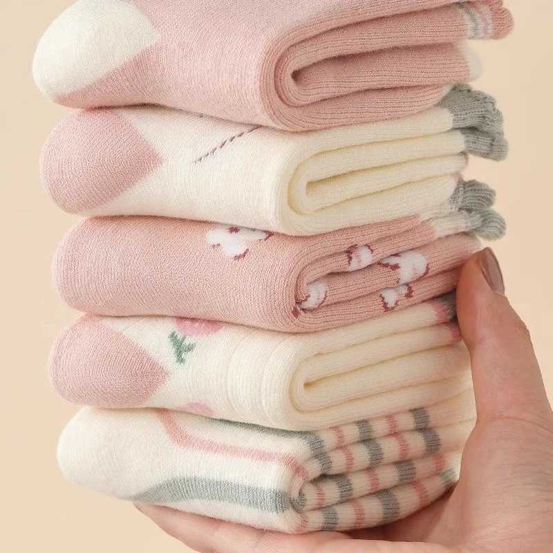 5Pairs Kids Girl Winter Warm Socks Pink Rabbit Plush Sock Thick Velvet Anti-Cold Baby Footwear 0-8Year Children Middle Tube Sock G251124