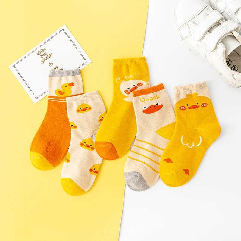 5 pairs of autumn and winter CHIldrens short SOCKS cute yellow duck breathable boys and girls mid tube SOCKS G251124