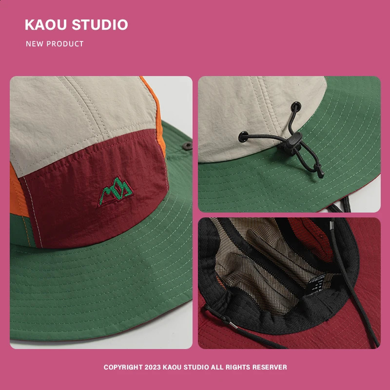 Japanese Color Matching Bucket Hats Women Summer Outdoor Quick-drying Breathable Mountaineering Sun Protection Mens Caps 250420