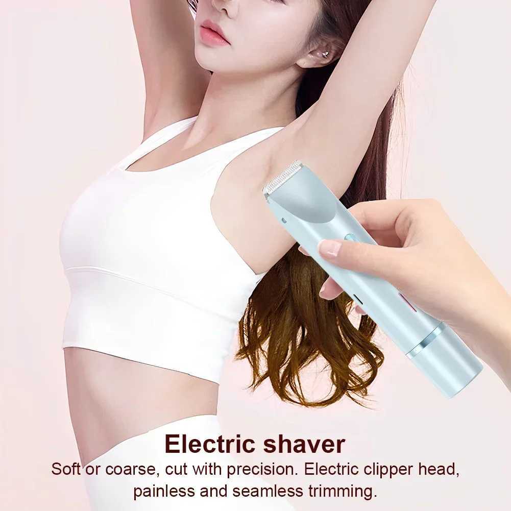 Women Electric Razors 2 in 1 Dual-Head Painless Bikini Trimmer Wet Dry Use for Ladies Pubic Hair Detachable Head Electric Shaver L251124