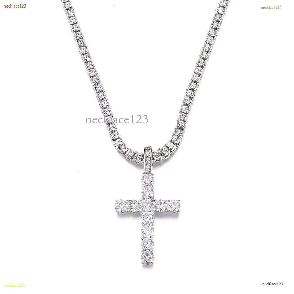 Cross Pendant Necklace Hip Hop 4mm 5mm Vvs Moissanite Dia Tennis Chain Sier for Women Men Jewelry
