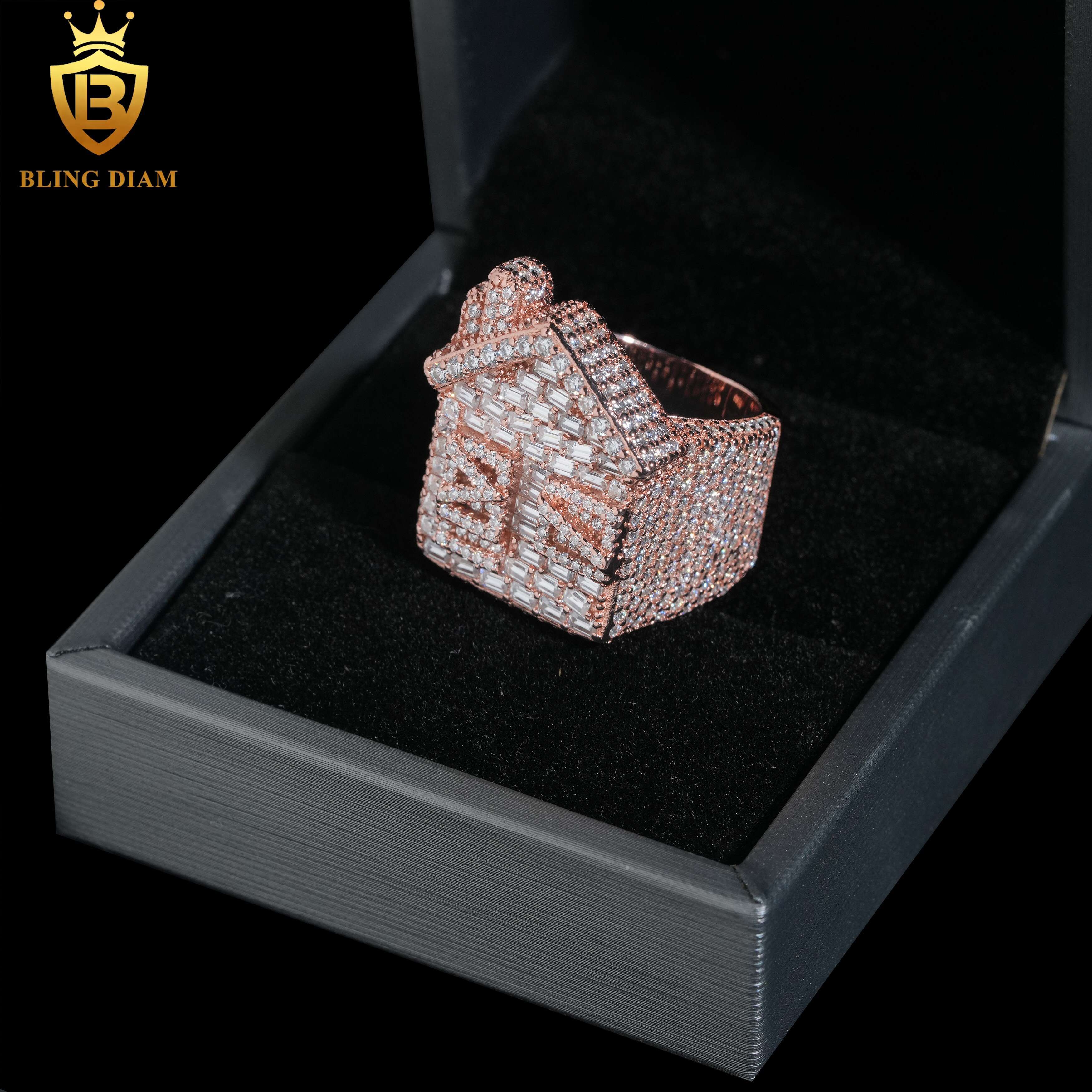 Hip Hop Style Jewelry Men Ring Fully VVS Moissanite GRA Certificate Iced Out 925 Silver House Rings
