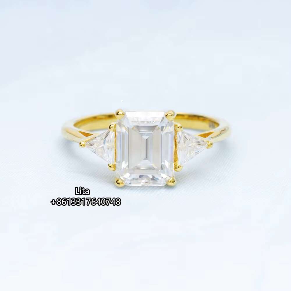 Fashion Sparking Bling Triangle Emerald Cut 2ct Wedding Engagement Moissanite Diamond New Arrival Ring