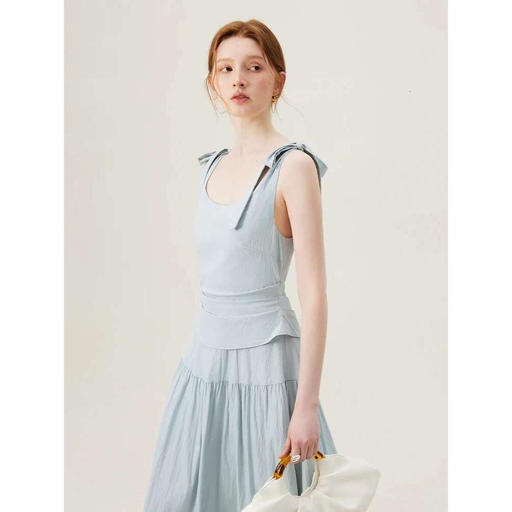 Designer Clothes FSLE French Style Elegant Casual All-Match Summer Women New Unique Design Slim Strappy Long Dress 24Fs12475