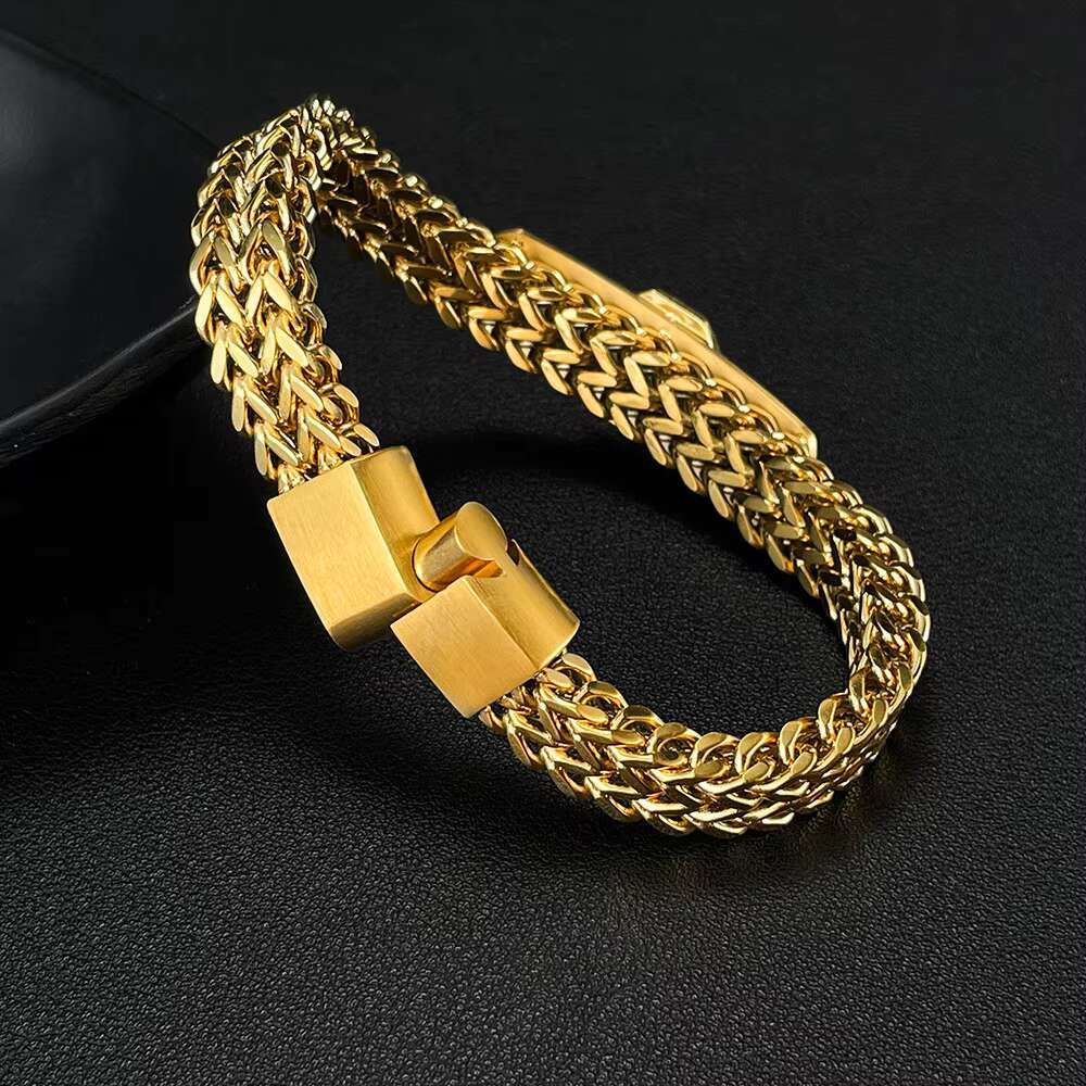 2024 New Personalized Gold Plated Stainless Steel Double Chain the Tree of Life Fashion Jewelry Cuban Link Chain Bracelet Men