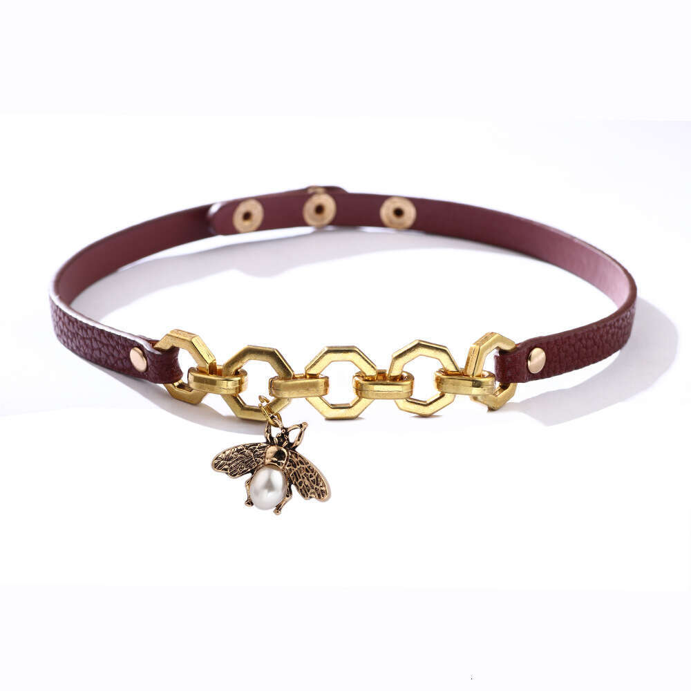 Fashion Little Bee PU Soft Leather Light Insect Collar Choker Chain Neck Ring