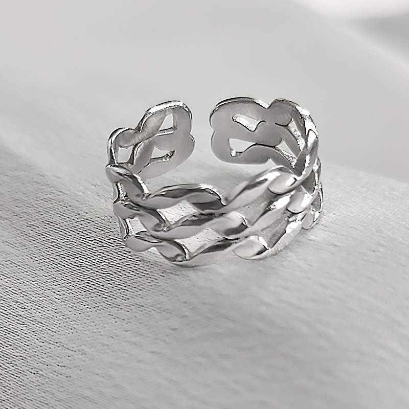 Top source wind titanium adjustable with female minimalist geometric chain stainless steel ring