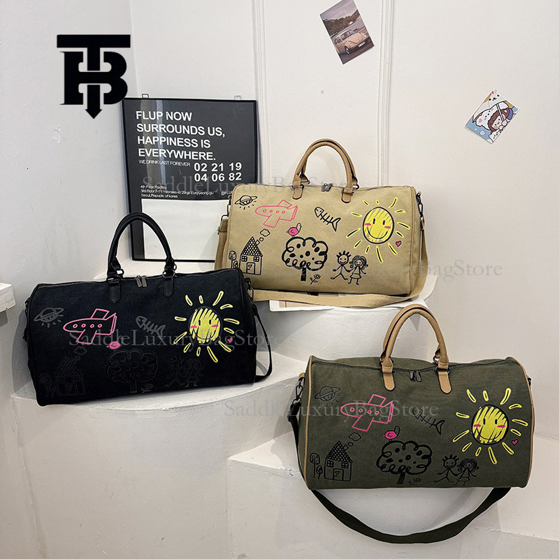 TB BHULAMTE Designer Luxury Colorful Graffiti Outdoor Travel Bag Fashion Large Capacity Shoulder Bag Cute Cartoon Fitness Yoga Bag Hand In Hand Bag