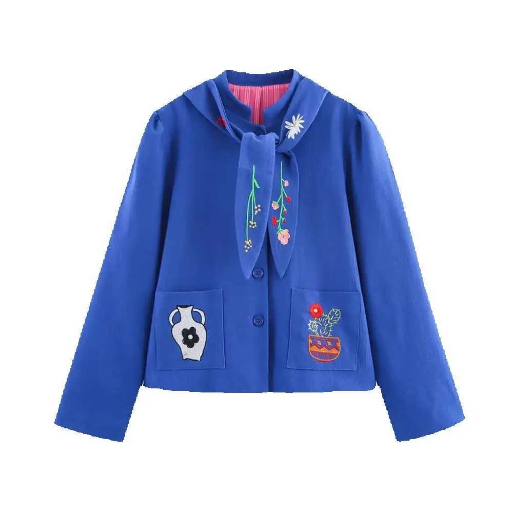 Spring and Autumn New Womens Fashion Style Simple and Versatile Embroidered Long Sleeve Coat J251124