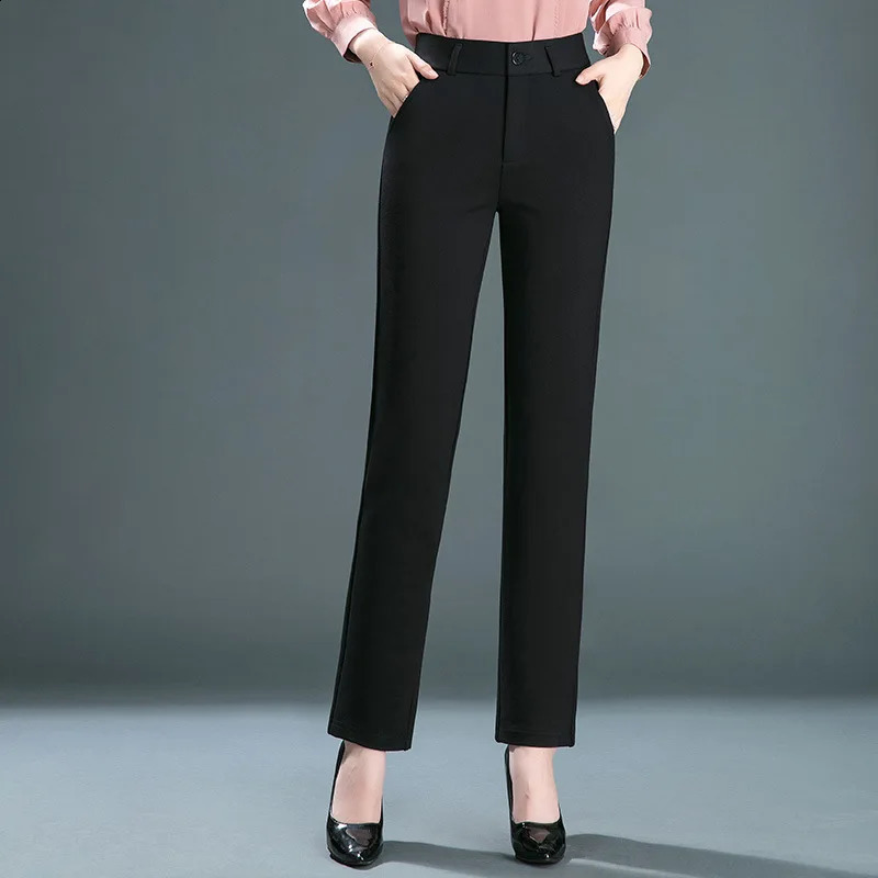 Stretch High Waist Trousers Womens Fashion Casual Pants Black Khaki Navy Blue Slacks Women Pantalones 250421
