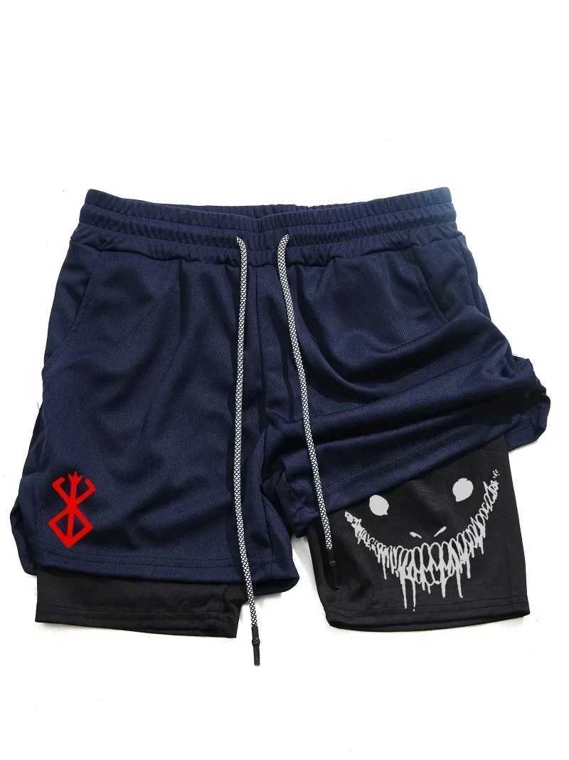Compression shorts mens 2-in-1 performance shorts pocket drawstring quick dry running training summer sportswear M-3XL T250424