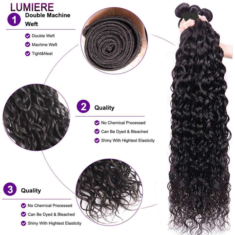 32 40 Inch Water Wave Peruvian Deep Hair Weave Bundles With Frontal HD Transparent Lace Closure And Bundle