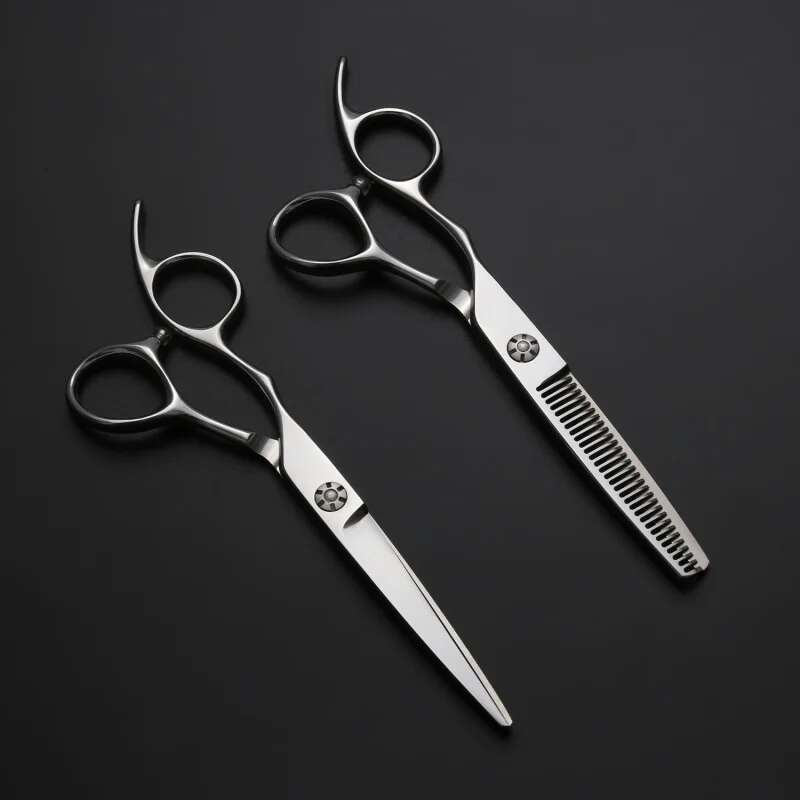 6.0Inch Japan440C Left-Handed Hairdressing Scissors Straight Snips Thinning Shear Barber Shop Hair Stylist Professional Haircut Suit