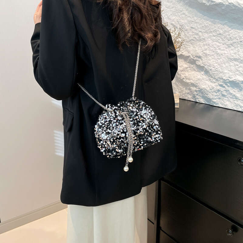 2025 New Korean Style Fashion Glitter Bucket Versatile Handheld Shoulder Crossbody Banquet Bag For Women
