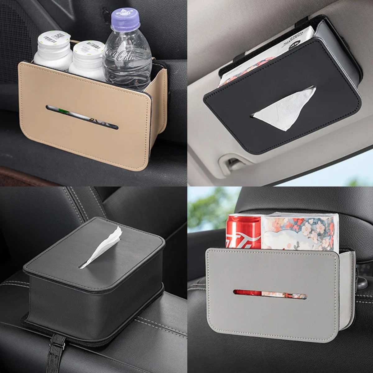 Car Tissue Box Holder with Fix Strap Microfiber Leather Car Center Console Armrest Napkin Box Sun Visor Backseat Tissue CaseM251124