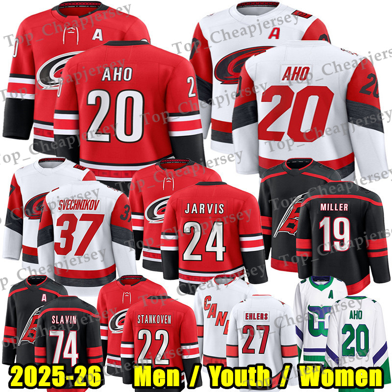 #20 Sebastian Aho carolina hockey jersey #27 Nikolaj Ehlers Seth Jarvis Andrei Svechnikov hurricane jersey K'Andre Miller Staal Logan Stankoven Jaccob Slavin jersey