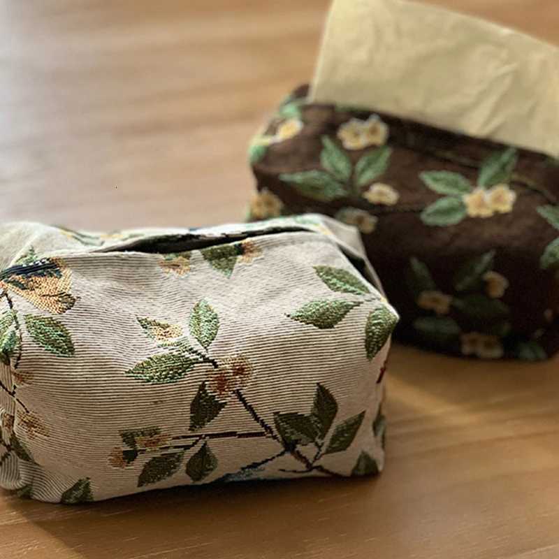 Retro Tissue Box Storage Bag High Quality Napkin Holder Foldable Tissue Box Home Office Desktop Embroidery Storage BoxM251124
