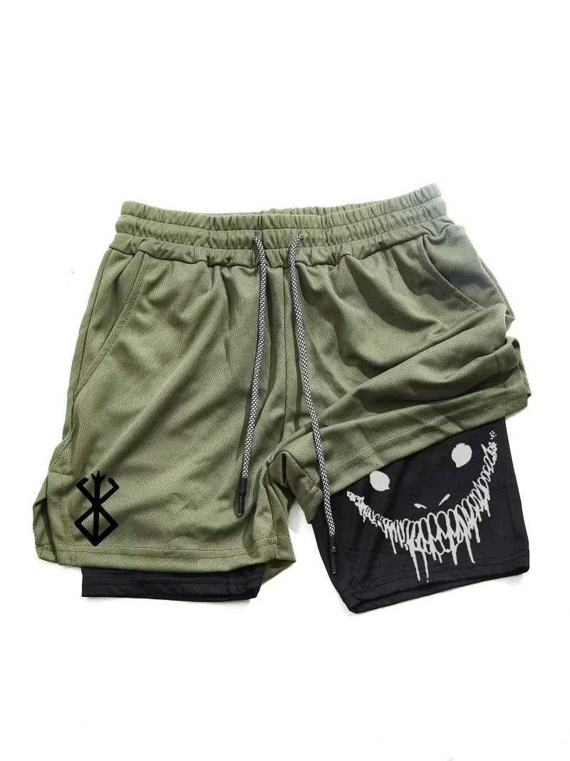 Compression shorts mens 2-in-1 performance shorts pocket drawstring quick dry running training summer sportswear M-3XL T250424