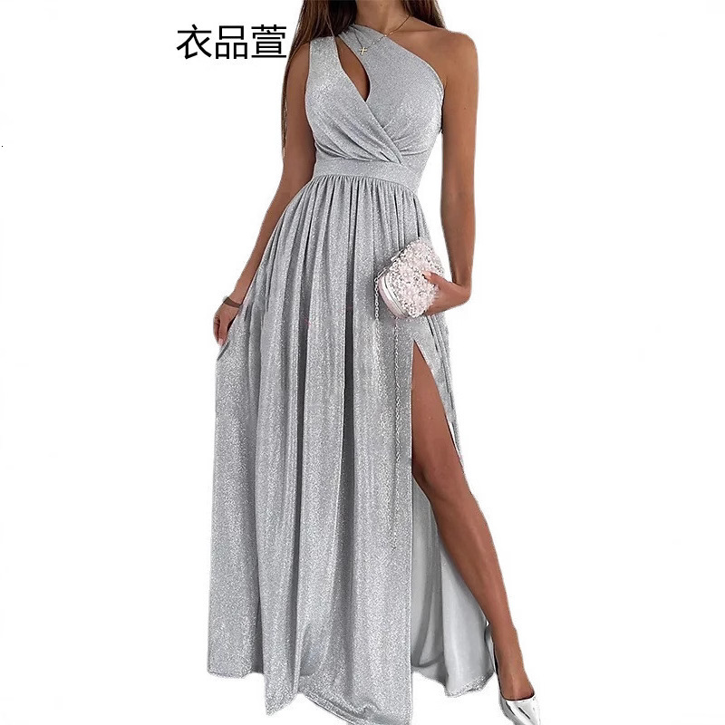 2022 summer sleeveless off the shoulder hollow out neck slit long dress for women